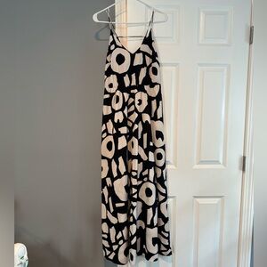 Navy and White Abstract Patterned Maxi Dress